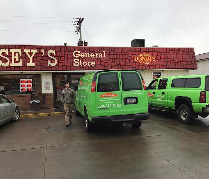 SERVPRO vehicles in front of Casey’s General Store. 